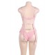 Plus Size Seductive Pink 3 Piece Delicate Lace Bra Garter Set