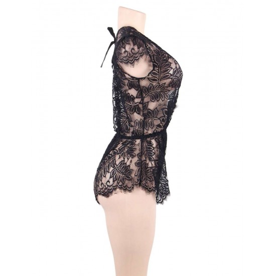 Black Lace Deep V Sexy Teddy