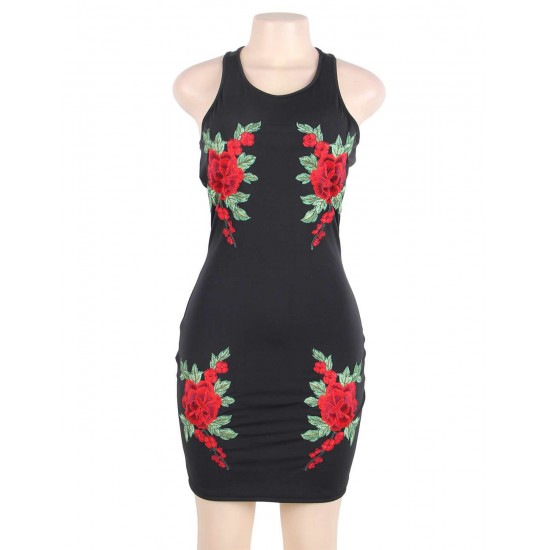 Elegant Embroidery Fashion Dress Black Bodycon