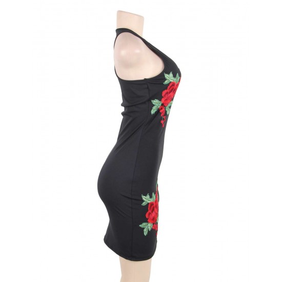 Elegant Embroidery Fashion Dress Black Bodycon