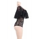 Plus Size Black Lace Ruffle Off-The-Shoulder Teddy