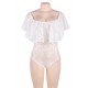 Dreamy Off Shoulder White Lace Ruffle Teddy