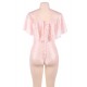 Plus Size Pink Lace Ruffle Off-The-Shoulder Teddy