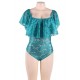 Plus Size Dark Green Lace Ruffle Off-The-Shoulder Teddy