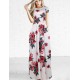 Plus Size Pocket Design Short Sleeve White Floral Maxi Dress