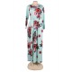 Pocket Design Green Long Sleeve Floral Maxi Dress