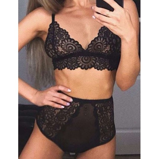 Black Lace Temptation 2pcs Bralette Lingerie Set