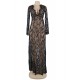 Plus Size Black Delicate Lace Long Sleepwear Gown