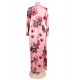 Plus Size Pocket Design Long Sleeve Pink Floral Maxi Dress