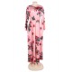 Plus Size Pocket Design Long Sleeve Pink Floral Maxi Dress