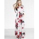 Pocket Design White Floral Long Sleeve Maxi Dress