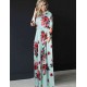 Plus Size Pocket Design Long Sleeve Green Floral Maxi Dress