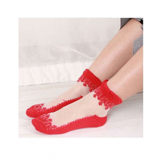 Ultrathin Transparent Beautiful Crystal Lace Elastic Short Women Socks 