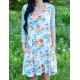 Blue Floral Print Stripe Raglan Sleeve Dress