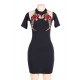 Plus Size Rose Embroidery Black Mini Dress