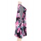 Plus Size Black Floral Print Stripe Raglan Sleeve Dress