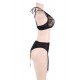 Hot Bra Panty Set Eyelash Black Lcae 3pcs 