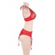 Sexy Bra Panty Set 3pcs Red Eyelash Lace 