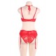 Sexy Bra Panty Set 3pcs Red Eyelash Lace 