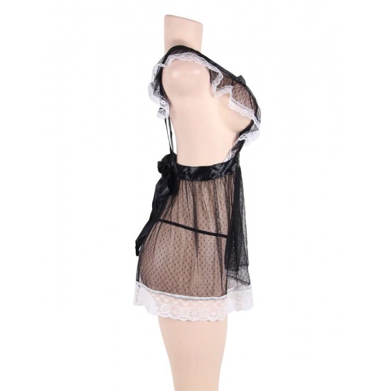 Cute Rabit Black Lace-up Sexy Babydoll