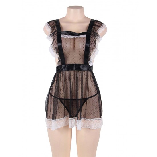 Cute Rabit Black Lace-up Sexy Babydoll