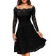 Long Sleeve Fashion Black Lace Midi Dress