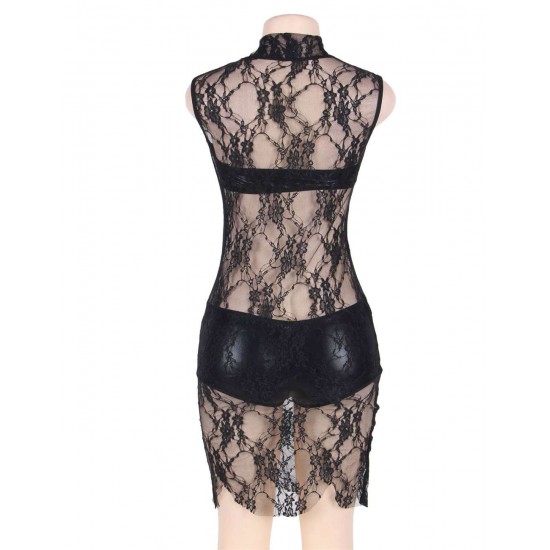 High Neck Black Lace Sleeveless Lingerie Set