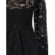 Long Sleeve Fashion Black Lace Midi Dress