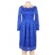 Plus Size Blue Lace Long Sleeve  Fashion Dress