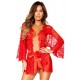 Red Belted Lace Eyelash Sleepwear Gown