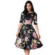 Half Sleeve Black Vintage Style Floral Swing Dress