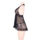 Plus Size Black Sheer Mesh Babydoll Lingerie Set