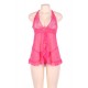 Plus Size Pink Sheer Mesh Babydoll Lingerie Set