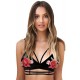 Rose Embroidery Black Double Caged Bralette