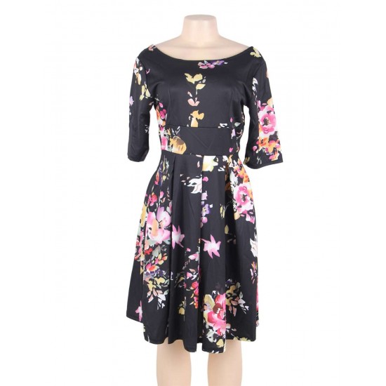 Plus Size Black Printing Fashion Dress