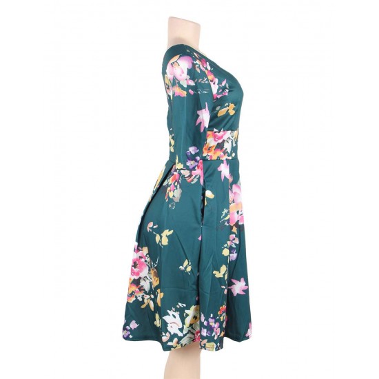 Half Sleeve Jasper Vintage Style Floral Swing Dress