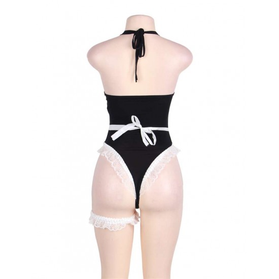 Japanese Lace-up Black Sexy Maid Teddy