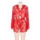 Plus Size Red Belted Lace Eyelash Sleepwear Gown