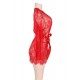 Plus Size Red Belted Lace Eyelash Sleepwear Gown