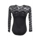 One Piece Long Sleeve Black Lace Teddy