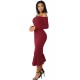 Ruffle Off-Shoulder Midi Dark Red Bodycon Dress