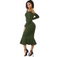 Ruffle Off-Shoulder Midi Dark Green Bodycon Dress