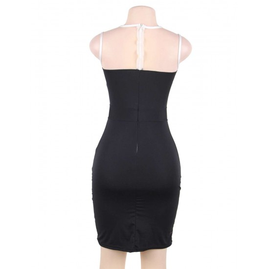 Elegant Embroidery Black Bodycon Fashion Dress 