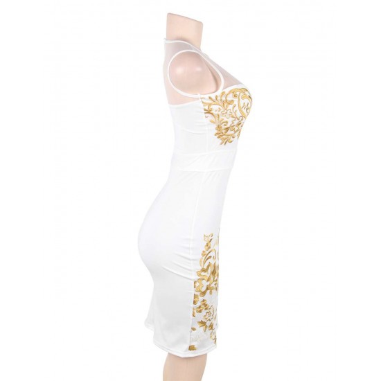 Elegant Embroidery White Bodycon Fashion Dress 