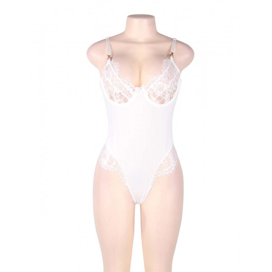 Plus Size 	White Lace Personality Lace-up Sexy Teddy