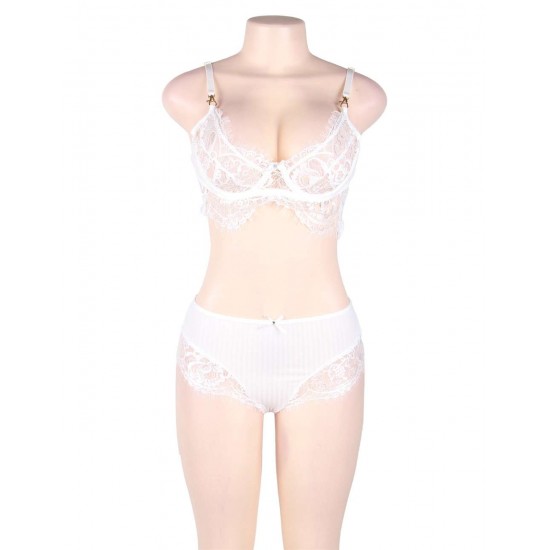 White Lace Temptation 2pcs Bralette Lingerie Set