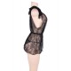 Black lace deep V Babydoll