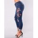 Top Design Embroidery  Ripped Women Jeans 