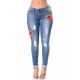 Plus Size Top Design Embroidery  Ripped Women Jeans 