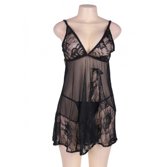 Plus Size Soft Lace Babydoll with G-string